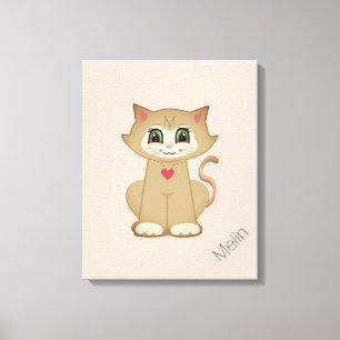 Impressão Em Tela Gatinho Fofo em Bege
