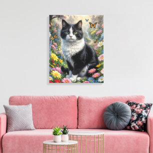 Impressão Em Tela Gatinho no jardim de flores