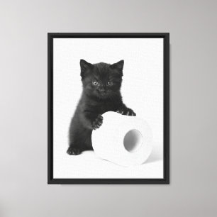 Impressão Em Tela Gatinho Preto Monocromático Protegendo Papel Higiê