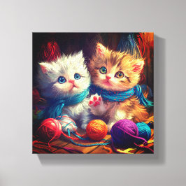 Impressão Em Tela Gatinhos E Arte De Fios