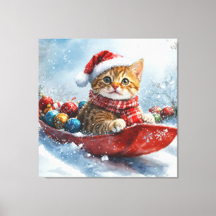 Impressão Em Tela Gato Abissínio em Trenó Deixe Nevar Natal