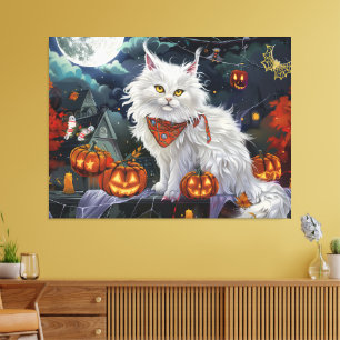 Impressão Em Tela Gato Angorá Turco Halloween Assustador