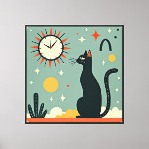 Impressão Em Tela Gato Atômico – Arte Retro Modernista de Meados do 