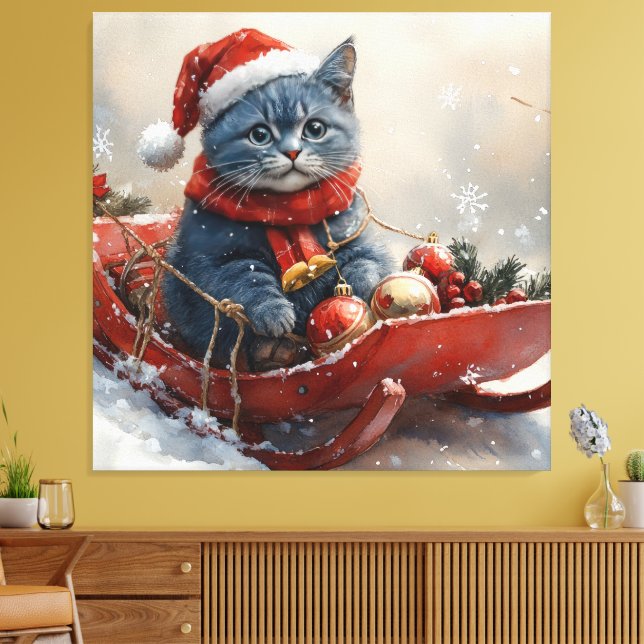 Impressão Em Tela Gato Azul Oriental que Dorme Deixa nevar no Natal (Insitu(Sala de estar))