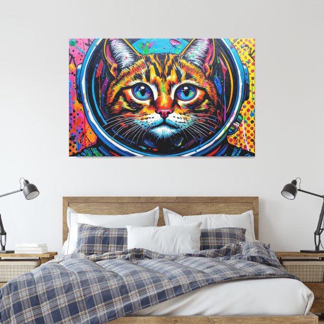 IMPRESSÃO EM TELA GATO BENGALA NO ESPAÇO-5 (Insitu(Quarto))