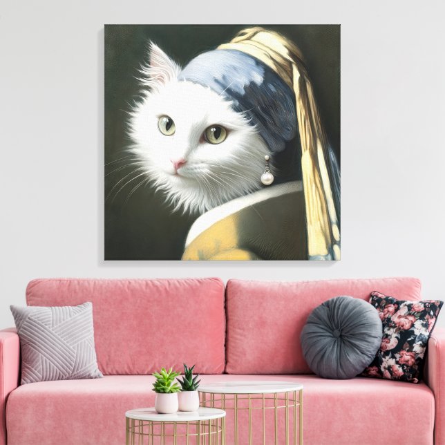 Impressão Em Tela Gato Branco Com um Brinco de Pérola (Insitu(Sala de estar))