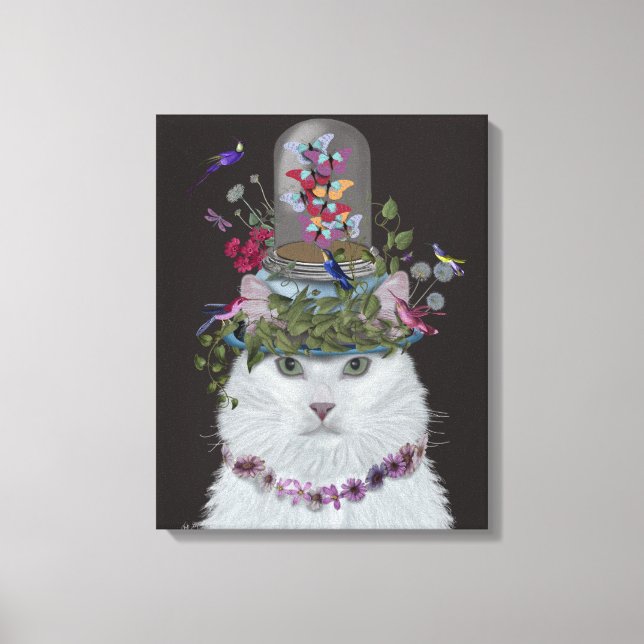 Impressão Em Tela Gato Branco com Ursa de Borboleta (Frente)