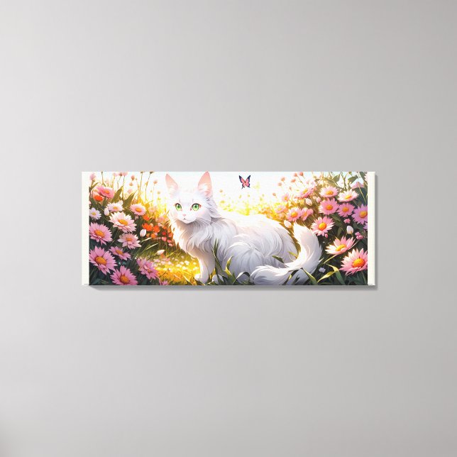 Impressão Em Tela Gato Branco em Campo Flor Arte Ai (Frente)