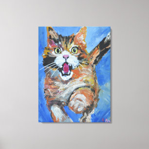 Impressão Em Tela Gato Calico Saltitante e Divertido