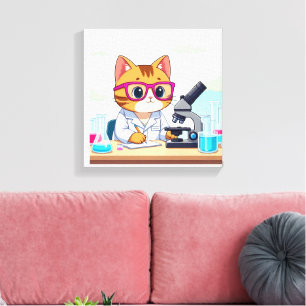 Impressão Em Tela Gato Cientista Kawaii – Arte em Tela de Laboratóri