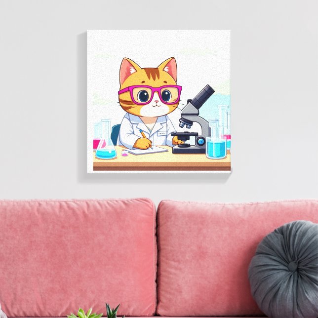 Impressão Em Tela Gato Cientista Kawaii – Arte em Tela de Laboratóri (Insitu(Sala de estar))
