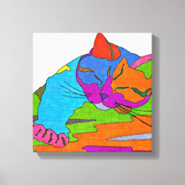 Impressão Em Tela Gato Colorido