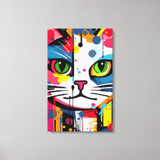 Impressão Em Tela Gato Colorido
