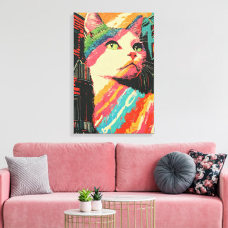 Impressão Em Tela Gato Colorido - Arte Abstrato Negrito