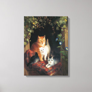 Impressão Em Tela Gato Com Gatinhos (Arte Animal)
