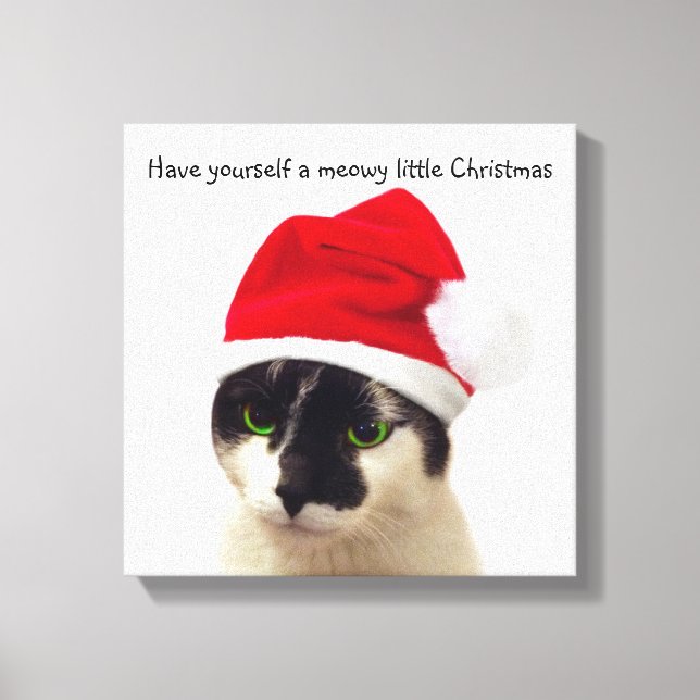 Impressão Em Tela Gato com Papai noel (Frente)