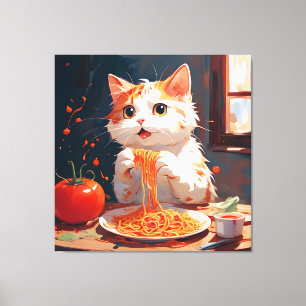 Impressão Em Tela Gato comendo espaguete
