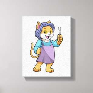 Impressão Em Tela Gato como cabeleireiro com tesoura