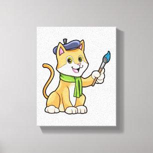 Impressão Em Tela Gato como Pintor com Pincel e Escarpo