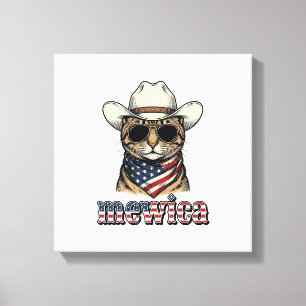 Impressão Em Tela Gato Cowboy Patriótico Mewica Design Vetorial Vint