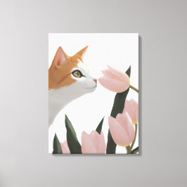 Impressão Em Tela Gato Curioso Floral de Primavera