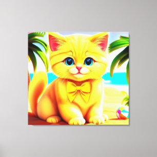 Impressão Em Tela Gato de Gatinho Bonito na Praia