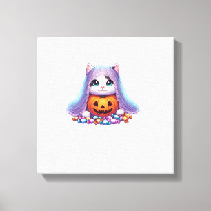 Impressão Em Tela Gato de Halloween com Abóbora e Camiseta Manga Lon