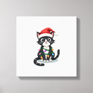 Impressão Em Tela Gato de Natal Esmoquin gato preto natal luzes gati