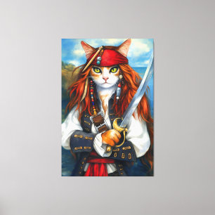 Impressão Em Tela Gato de Pirata de Swashbuckler   Fantasy Character