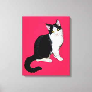 Impressão Em Tela Gato do gatinho, preto e branco no rosa quente