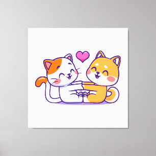 Impressão Em Tela Gato E Shiba Inu