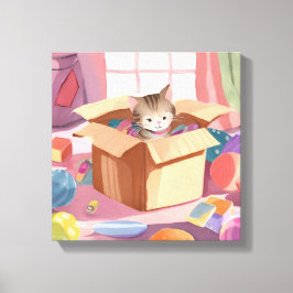Impressão Em Tela Gato em Caixa de Papelão | Gatinho Gato Aquarela