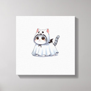 Impressão Em Tela Gato em Fantasia de Fantasma para Camiseta Regata