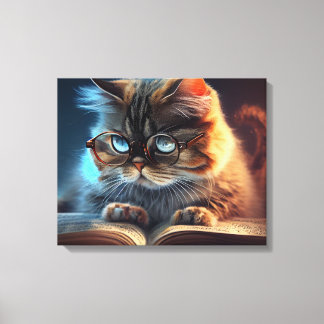 Impressão Em Tela Gato em óculos lendo um livro