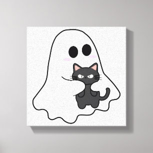 Impressão Em Tela Gato Fantasma Assustador de Halloween