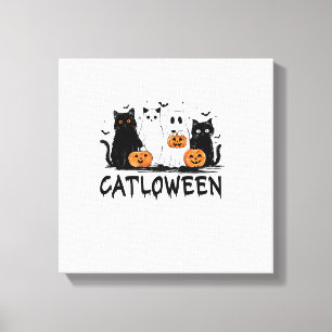 Impressão Em Tela Gato Fantasma de Halloween Catloween Gato Preto En