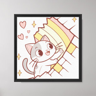 Impressão Em Tela Gato Kawaii Explodindo na Parede Ca Desenho Anim