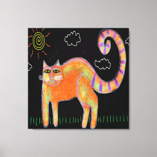 Impressão Em Tela Gato Laranja na Pintura do Abstrato