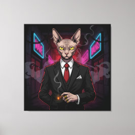 Impressão Em Tela Gato Mafia Sphynx em Estilo Neon Noir