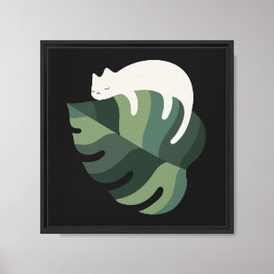 Impressão Em Tela Gato minimalista e folha de monstera