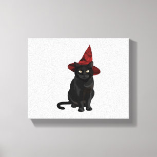 Impressão Em Tela Gato Místico Preto com Camiseta Clássica de Chapéu