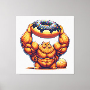Impressão Em Tela Gato Musculoso Levantando Donut