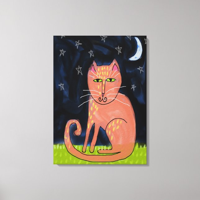 Impressão Em Tela Gato na pintura de Abstrato à Lua (Frente)