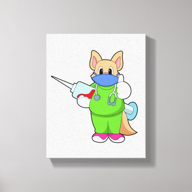 Impressão Em Tela Gato na Vacinação com Seringa (Frente)