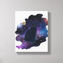Impressão Em Tela Gato Negro Celestial Espírito Místico Animal Cosmi
