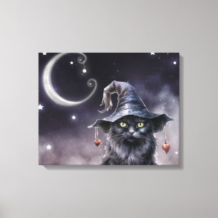 Impressão Em Tela Gato Negro de Halloween Vestindo um Chapéu de Brux