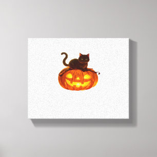 Impressão Em Tela Gato Negro e Abóbora - Mágica do Halloween