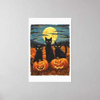 Impressão Em Tela Gato Negro Halloween Gata Amada Noite Estrelada Ga