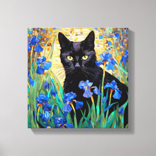 Impressão Em Tela "Gato Negro Na Arte Íris Roxa