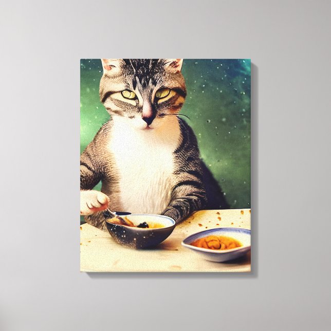 Impressão Em Tela Gato no espaço comendo Sushi (Frente)